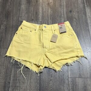 Levis 501 Shorts Womens 30 Yellow Denim High Rise Cutoff Raw Hem 100% Cotton
